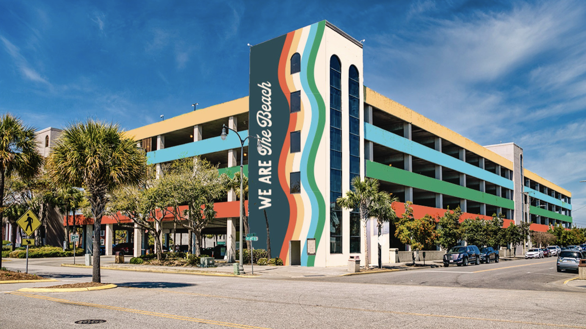 A rendering of how the Pavilion Parking Garage in Downtown Myrtle Beach could look after it is painted in early summer 2021.