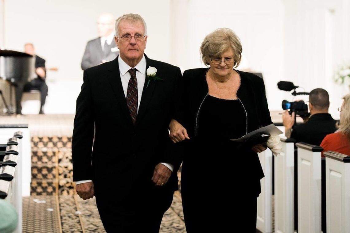 John and Nancy Hicks at a granddaughters wedding in 2016. Both would test positive for coronavirus in 2020 after a visit to the Grand Strand.