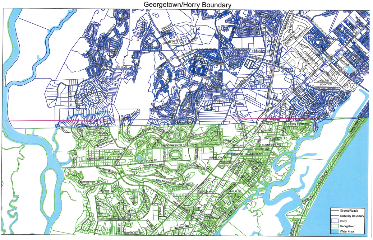 A map of the Horry-Georgetown County border.