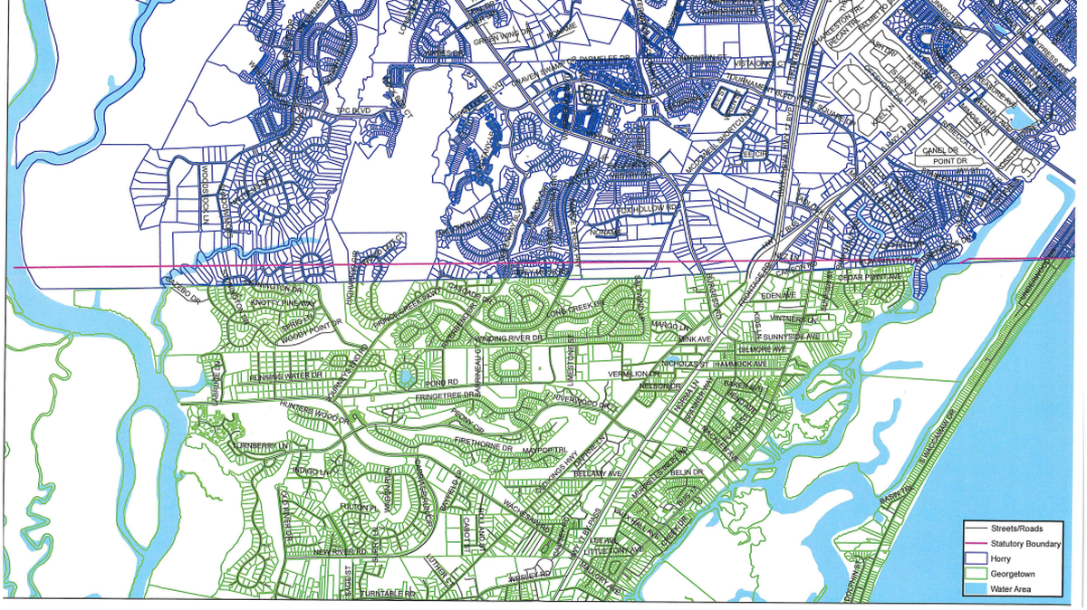 A map of the Horry-Georgetown County border.