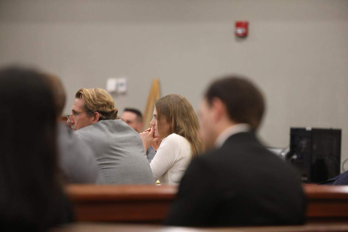Meagan Jackson held her hands close to her mouth as a police officer shared a detailed account of how Greg Rice’s cell phone closely followed her the night of Oct. 2, 2020. Jackson has been accused of murdering Rice.