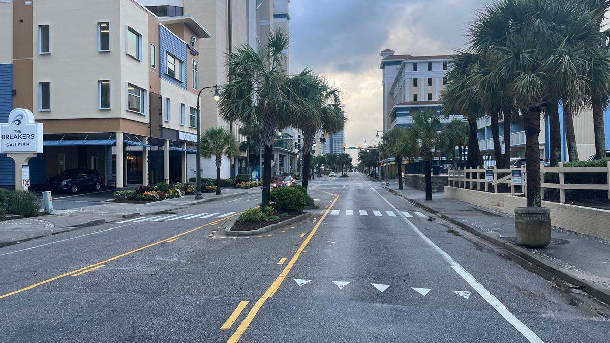Ocean Boulevard was quiet early Thursday morning. Downtown Myrtle Beach took little damage from Tropical Storm Idalia. Aug. 31, 2023