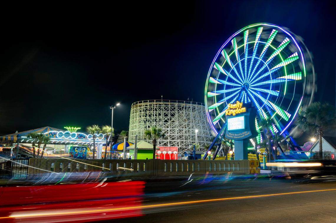 The Family Kingdom amusement park during a summer night in Myrtle Beach. Myrtle Beach landmarks take on a new life under the lights of a summer night. Aug. 2, 2023.