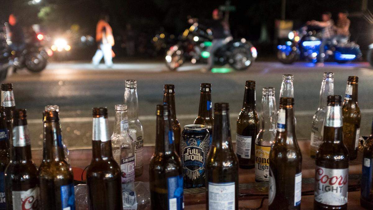 Beer bottles line the barricades in Murrells Inlet during Bike Week 2018.