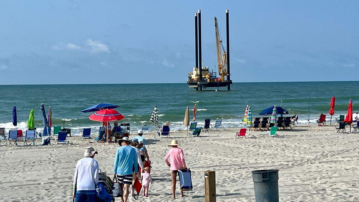Have you seen this barge off the beach in North Myrtle Beach, SC? The vessel is there as part of a multi-million dollar project to help prevent beach erosion.