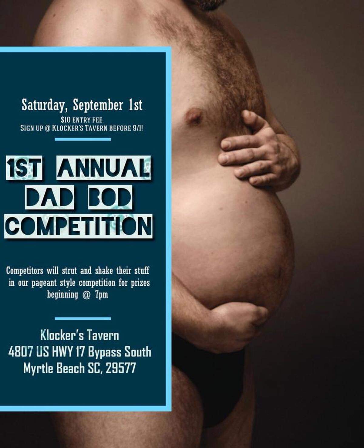 Flyer for the First Annual Dad Bod Competition at Klocker’s Tavern on Sept. 1.