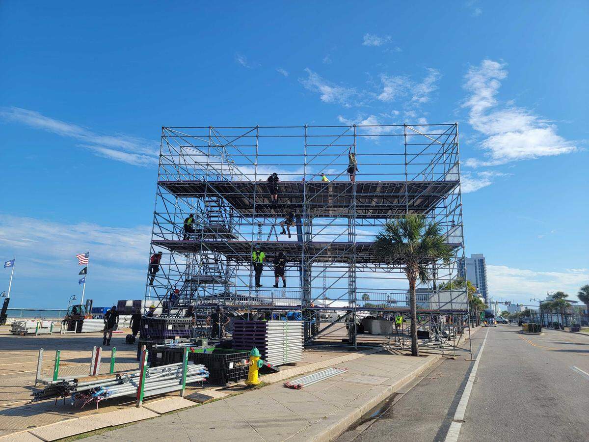 Crews worked to set up stages, vendors, bathrooms and more for the Carolina Country Music Fest on Monday, June 1, 2026.