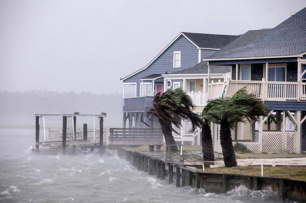 Waves lash a seawall at Cherry Grove in North Myrtle Beach. The effects of Hurricane Florence hit the area the morning of Friday, September 14, 2018.