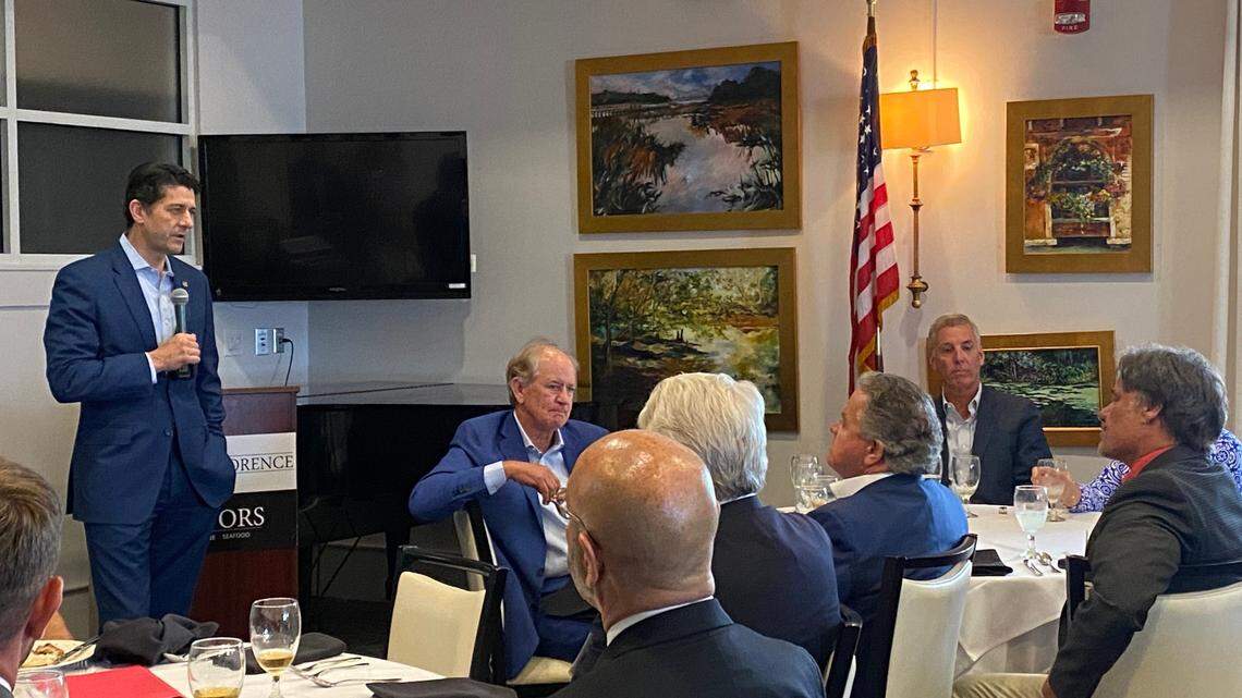 Former House Speaker Paul Ryan on Wednesday endorsed U.S. Rep. Tom Rice as he seeks re-election. Ryan and Rice spoke at an event at Hotel Florence, in Florence.