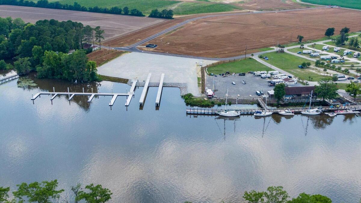 A marine industrial park is nearing completion at adjacent to the Bucksport Marina in Horry County, S.C. The nearly 50-acre industrial park could ultimately be home to boat manufacturers and other marine-related companies and Horry County economic development officials believe they could have tenants lined up in the next year. June 1, 2022.