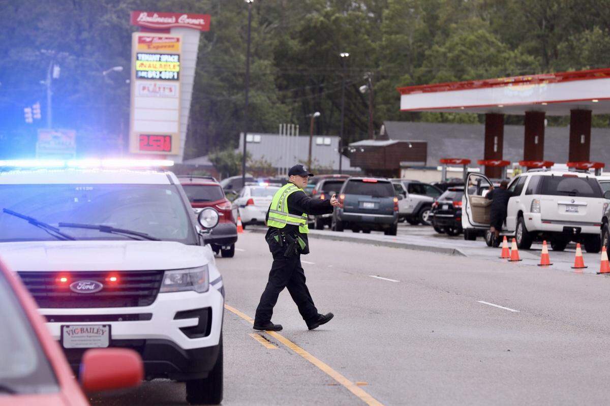 North Myrtle Beach police were directing traffic at Boulineau’s Corner on Saturday morning because of long lines for gas.