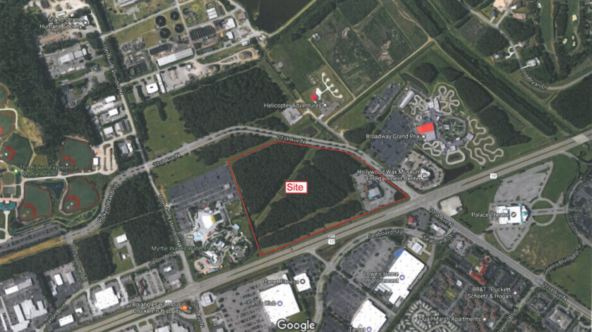 A long anticipated shopping center in Myrtle Beach has yet to break ground. The center, which could house Hobby Lobby, Starbucks and Burlington, according to renderings, was last discussed August 2017 at the Myrtle Beach Community Appearance Board.