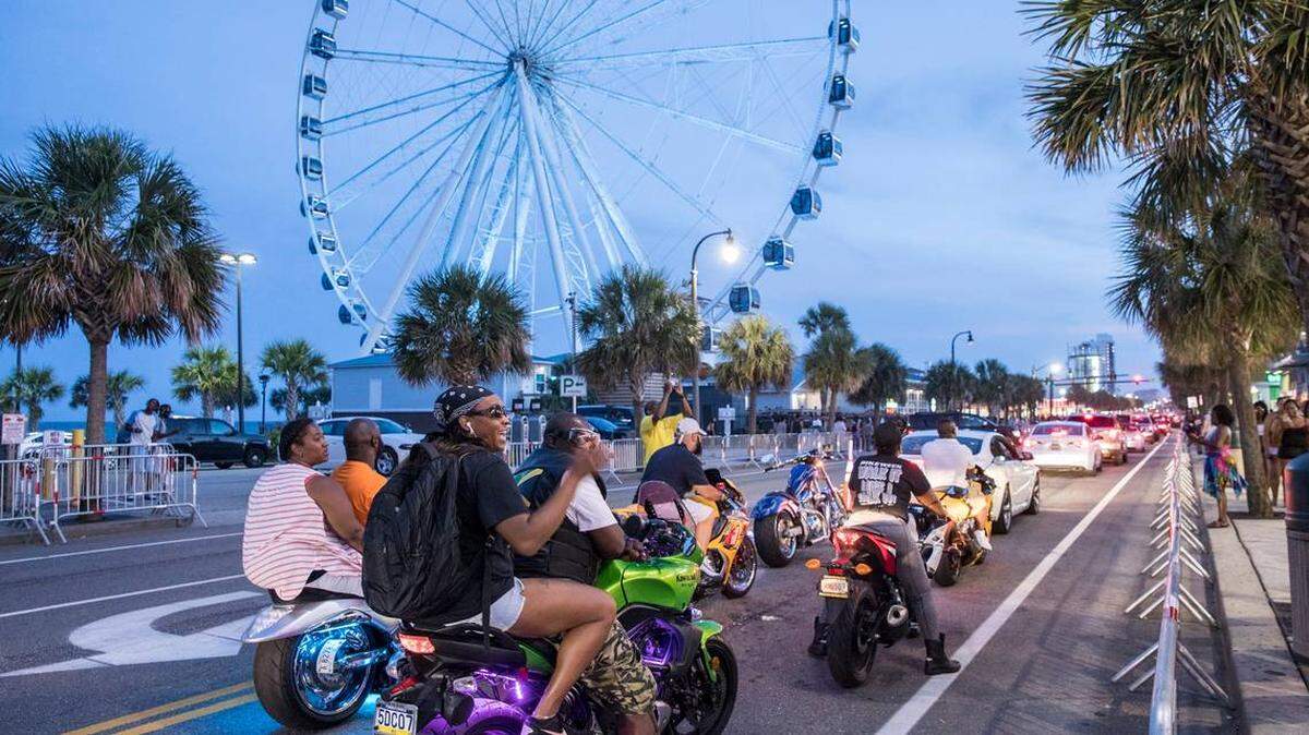 Bikefest participants ride Ocean Boulevard in Myrtle Beach, where business owners say business has been slower this year compared to previous ones.