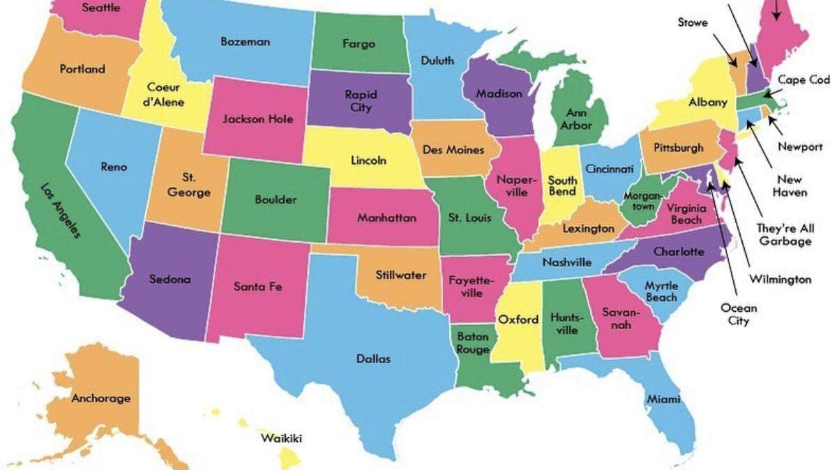 “Chart-maker” Matt Shirley made this map of the “most overrated cities” in each state in the U.S. In South Carolina, Myrtle Beach was named to this honorific (cruel) title.