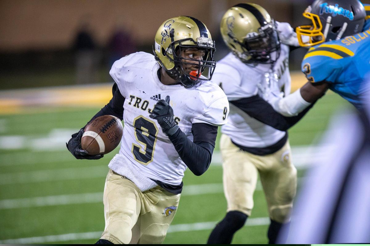 Green Sea Floyd’s Jaquan Dixon drives down the field in an attempt to defend the 1A State title against Ridge Spring-Monetta at Benedict CollegeÕs Charlie W. Johnson Stadium. For the second year in a row, the Trojans won the state championship game. Friday, December 6, 2019.