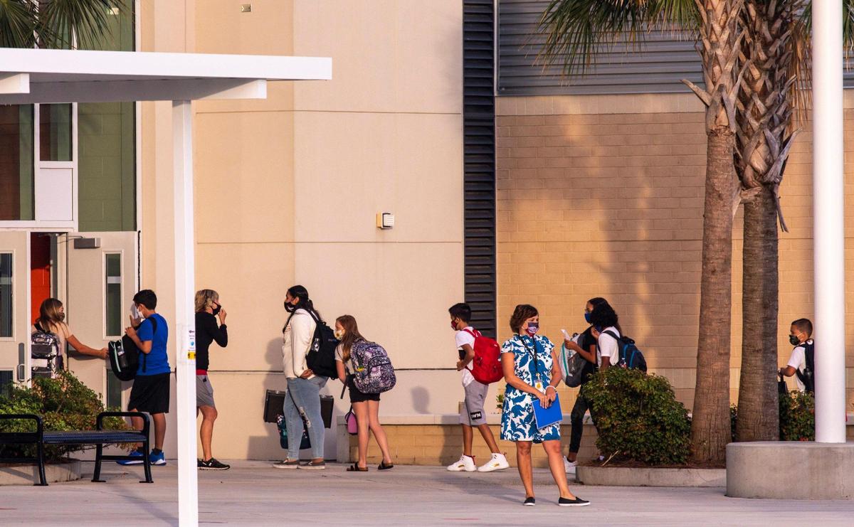 About four hundred students reported to Ten Oaks Middle School today for their first in-person classes in almost six months since the pandemic. Horry County students returned to school today under a hybrid learning plan that splits students into two groups with each group attending in-person classes two days per week. September 7, 2020.