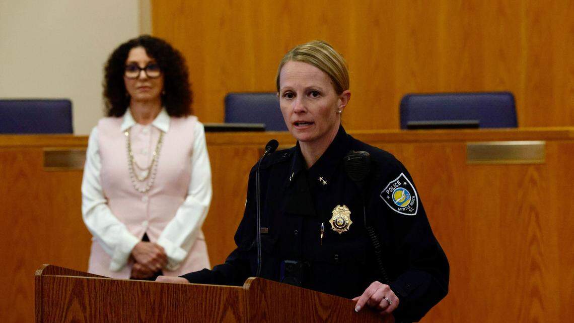 Myrtle Beach Police Chief Amy Prock and Mayor Brenda Bethune spoke at a press conference about the April 26 shooting on Ocean Boulevard four days after the shooting.
