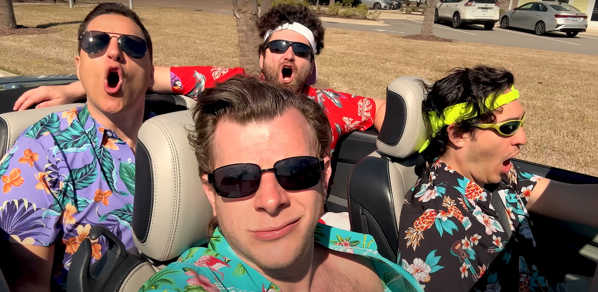 Kyle Gordon, Vinny LoCasto, Luke Pappalardo and Peter Pappalardo dance their way through Myrtle Beach in the viral music video. via Youtube