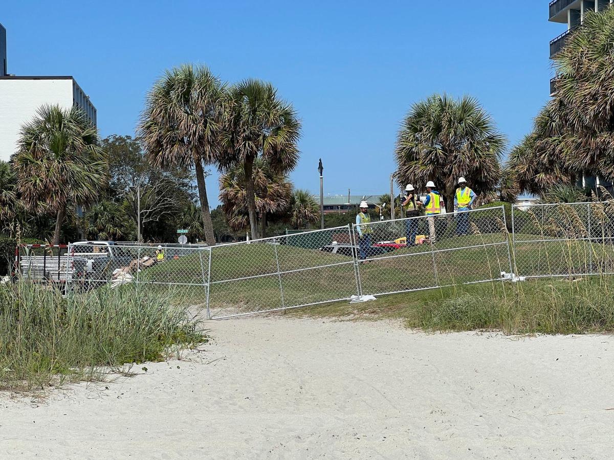 Construction has begun on an ocean outfall project at 24th Avenue North in Myrtle Beach, SC. The project, which closes beach access at that location, is supposed to redirect storm water off shore and improve water quality of the beach front. Sept. 9, 2024.