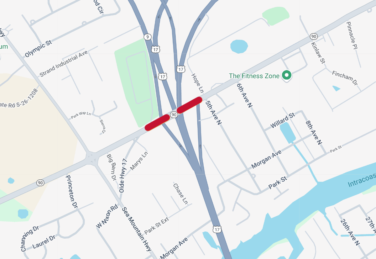 Here is where the future road closures along S.C. 90 will happen. The highway will be have overnight closures beginning March 30 and lasting into April.