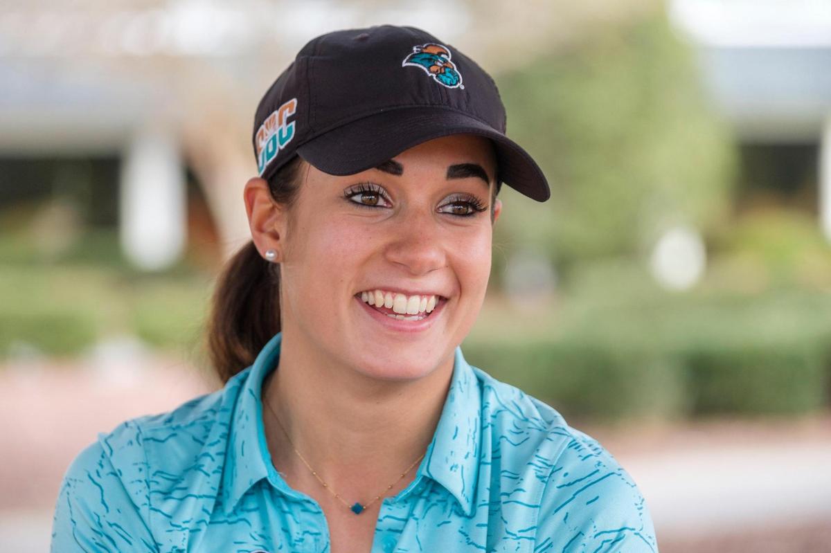 Coastal Carolina University’s Tiffany Arafi won two tournaments in the fall and has risen to Golfstat’s No. 3 national individual ranking for women’s college golf entering the 2022 Spring season. Arafi has excelled at CCU despite having multiple sclerosis, which was diagnosed during her senior year in high school. Jan. 26, 2022.