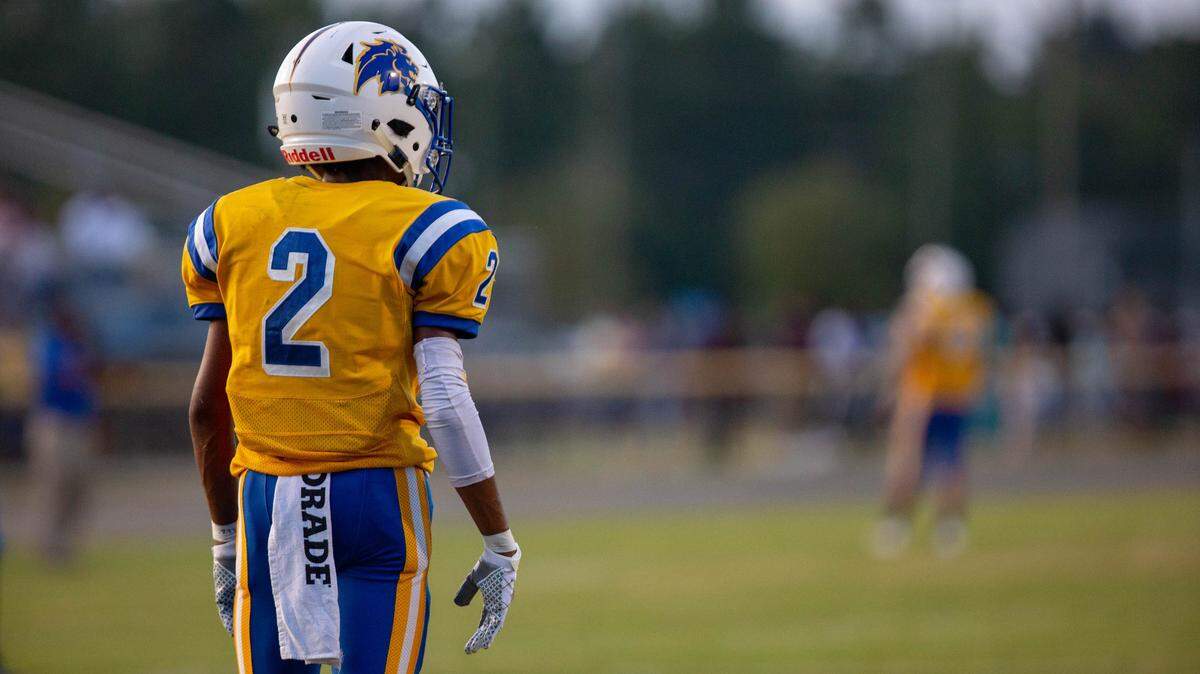 Loris Lions wide receiever Tykwon Wallingford prepares to return a kickoff against the St. James Sharks Friday night at Heniford Field in Loris.