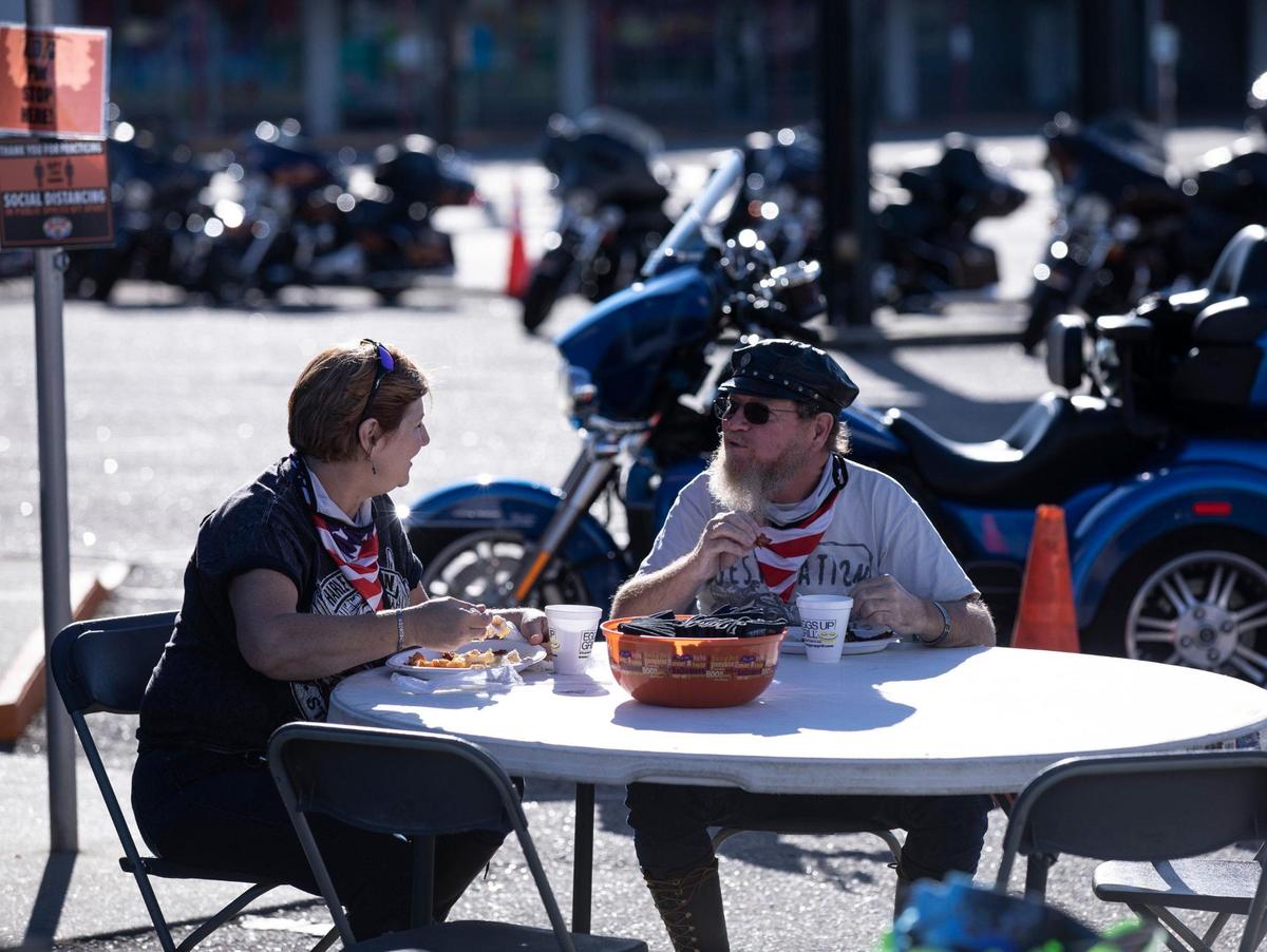 Chip and Nancy Frantz from Michigan rode their motorcycles to Myrtle Beach for the fall rally. A breakfast meet was held at the Harley Shop at the Beach in North Myrtle Beach as part of the Myrtle Beach Bike Week Fall Rally on Thursday. The rally runs from Sept. 28 - Oct. 4 with events being held at many Grand Strand businesses. October 1, 2020.