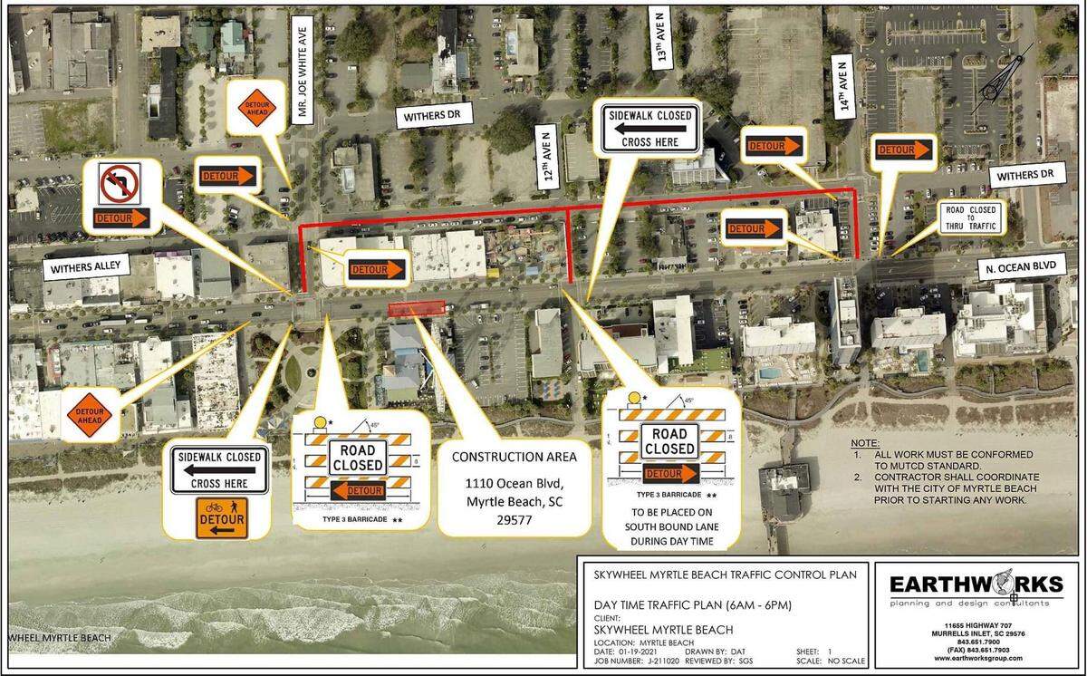 The details of closures on Ocean Blvd. for approximately three weeks as work is being done to the Myrtle Beach SkyWheel involving a crane.