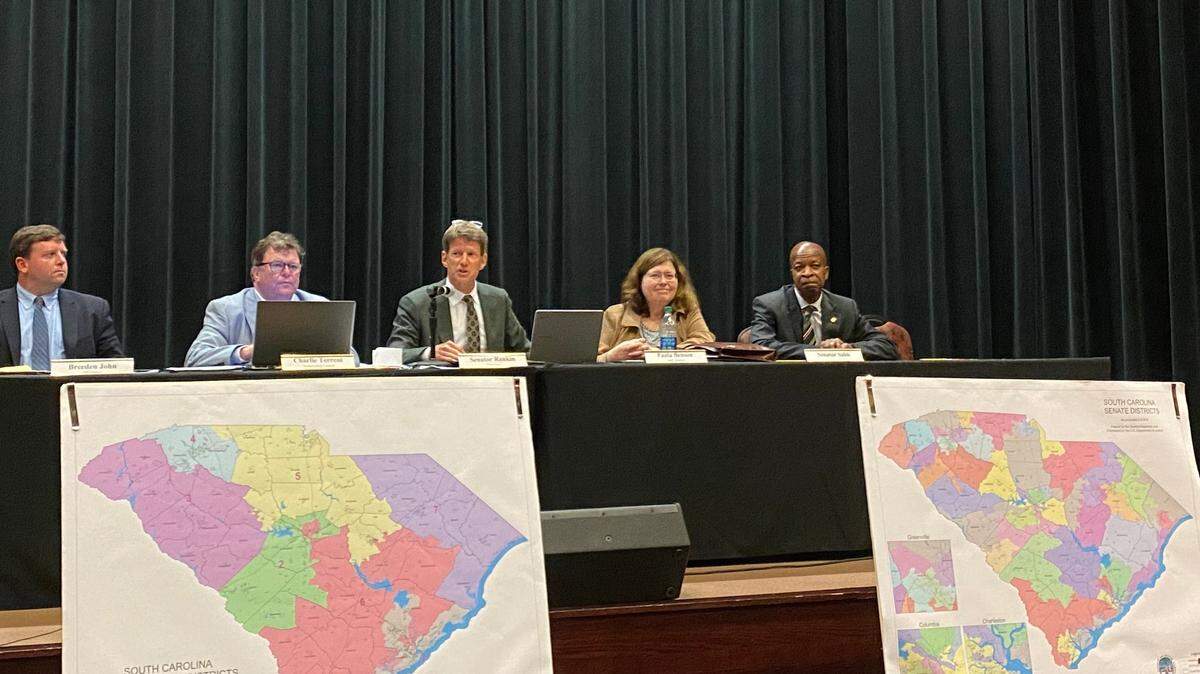 South Carolina state Senators Luke Rankin (R-Conway) and Ronnie Sabb (D-Williamsburg) held hearings around the state in recent weeks to hear from voters as the state Senate works to redrawn voting district lines based on data from the 2020 U.S. Census. Rankin and Sabb are pictured here at a recent hearing in Florence.