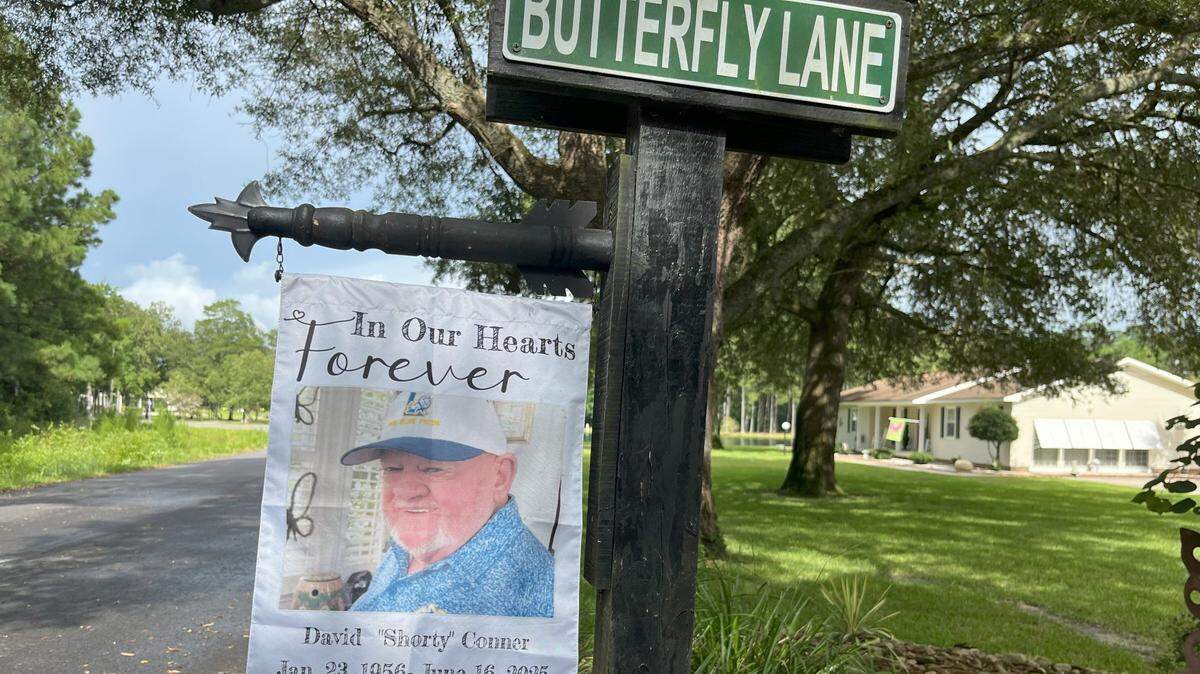 Loris community legend David “Shorty” Conner was remembered for his service to everyone, even if they were strangers. His niece made a flag to place in the location where he used to wave to people passing by outside his house. He died in June from a heart attack. July 16, 2025.