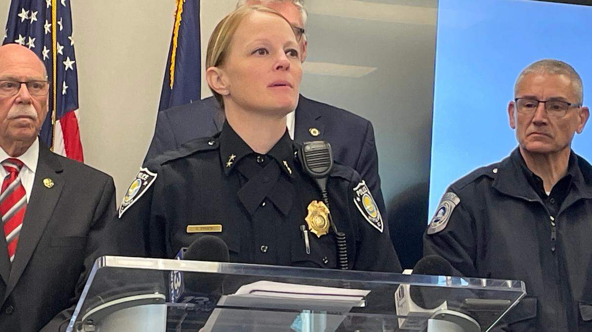 Myrtle Beach Chief Amy Prock speaks at a press conference Monday, Jan. 29, 2024. Prock, along with federal, state and local agencies, announced that 14 people face drug and firearm charges after a months-long investigation in a Myrtle Beach neighborhood.