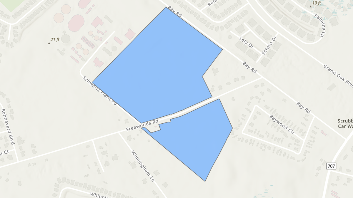 The 52-acre parcel is split by Freewoods Road in unincorporated Horry County.