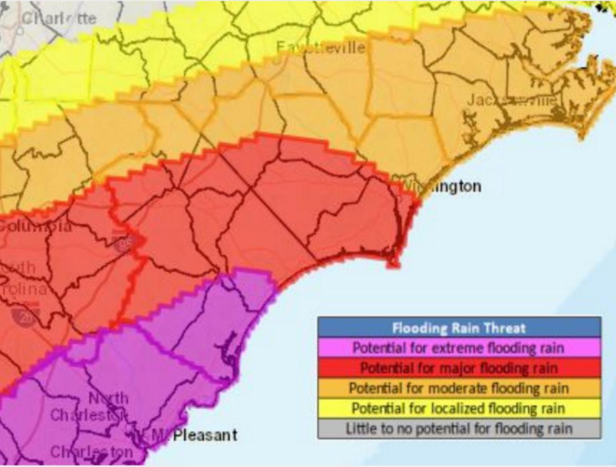 South Carolina could see rainfall from Tropical Storm Debby beginning on Sunday and worsening through the week. Here is the expected flooding map as of 8:30 a.m. on Aug. 4.