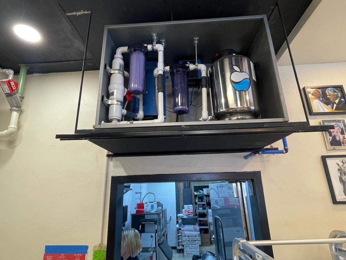 A NY Watermaker machine at Anto’s Pizza Romana & Italian Market in Conway, SC. The device gives South Carolina water similar properties to the water found in New York by using a complicated process.