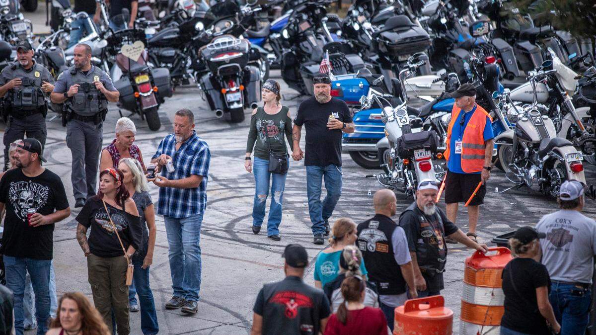Motorcyclist fill the parking lot at Suck, Bang, Blow, a popular Murrells Inlet, S.C. biker bar during the 2023 Fall Bike Rally.