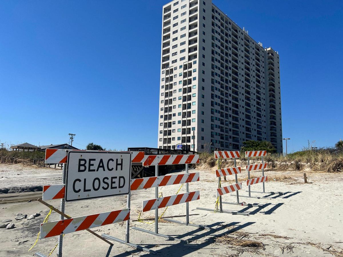 Residents have been evacuated from the 22-story Renaissance Tower at Myrtle Beach Resort after structural engineers found the building unsafe. A section of the busy beach front also also been closed. October 14, 2022.