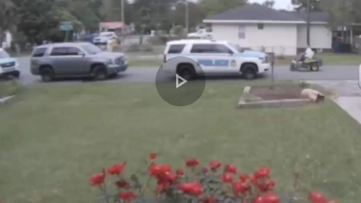 A screenshot taken from neighbor Jim Henry’s security camera on April 17, 2024, the day of Myrtle Beach Police’s raid at 1028 Poplar Drive.
