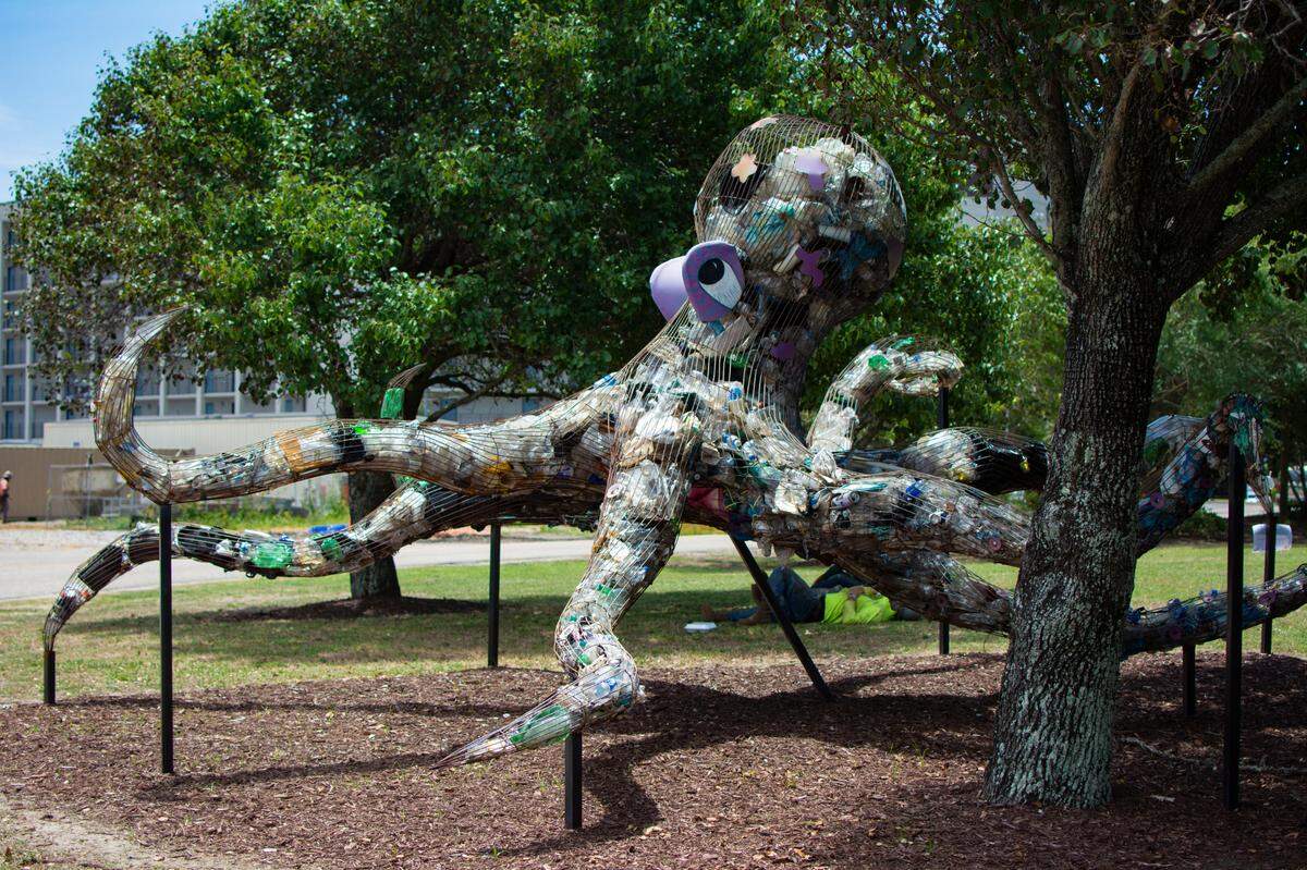 Ringo, an octopus made out of wire and trash, was placed outside of the Myrtle Beach Art Museum in 2019 as part of an exhibit showcasing art made from trash that could have otherwise gone into the ocean.