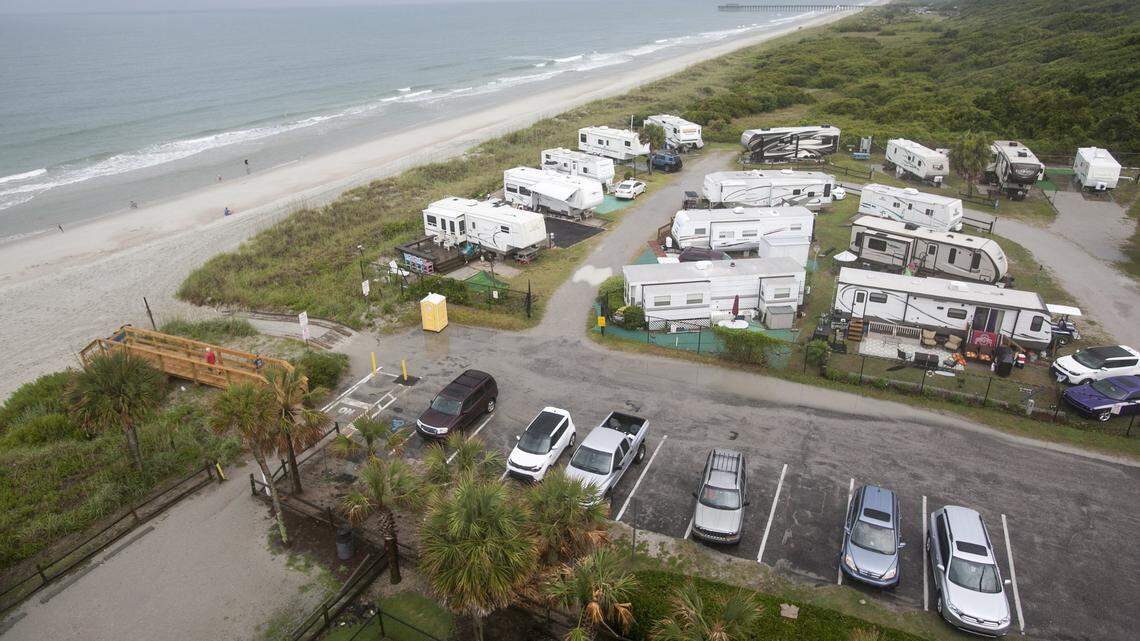 A beachgoer is dead after a Horry County police officer’s patrol vehicle struck her Thursday near this location off Nash Street between Springmaid Pier and Myrtle Beach State Park.