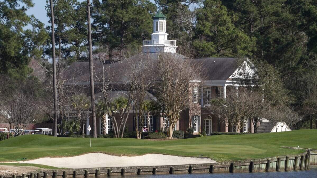 View of the Clubhouse from the 18th fairway of the Long Bay Club. The Long Bay Club is a Jack Nicklaus Signature Course off Hwy. 9 in Longs.
