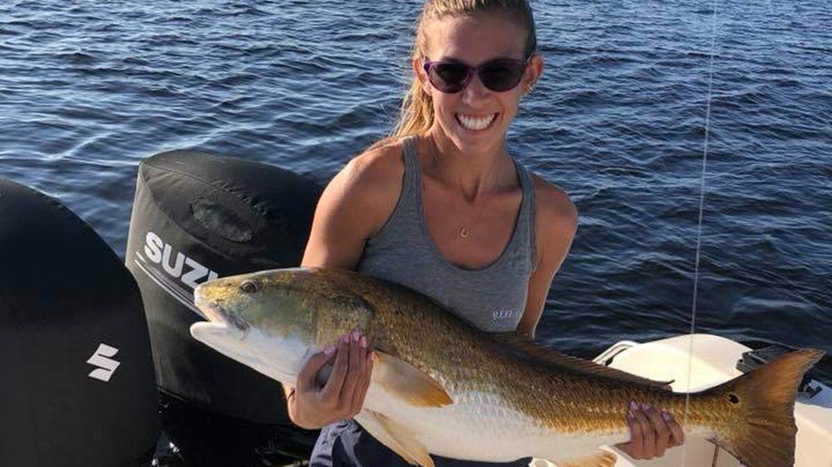 Megan Maples of Reel Salty Charters in Murrells Inlet shows the run of the bull red drum has arrived for autumn in the near-shore waters of the Carolinas.