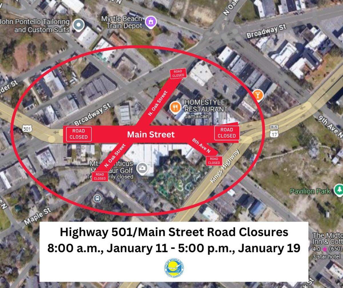 Myrtle Beach to close roads downtown in order to install new sewer and water pipes.