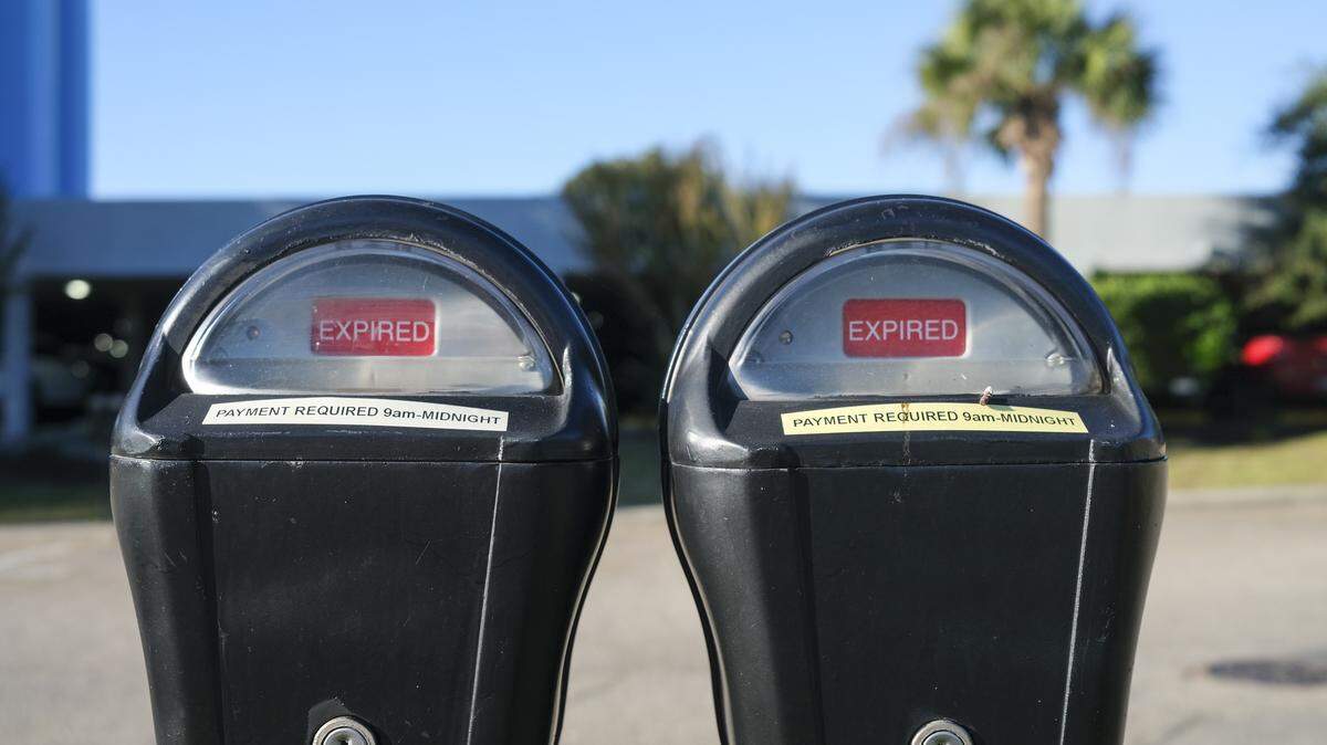 Parking meters in Myrtle Beach, S.C. Oct.20, 2025.
