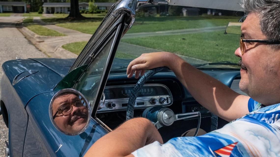 Jordan Farrar, cruises around Myrtle Beach in his 1963 Corvair. Known on social media as the Retro Myrtle Beach guy, he embraces mid-century style and culture and promotes Myrtle Beach’s history of that era. April 10, 2023.