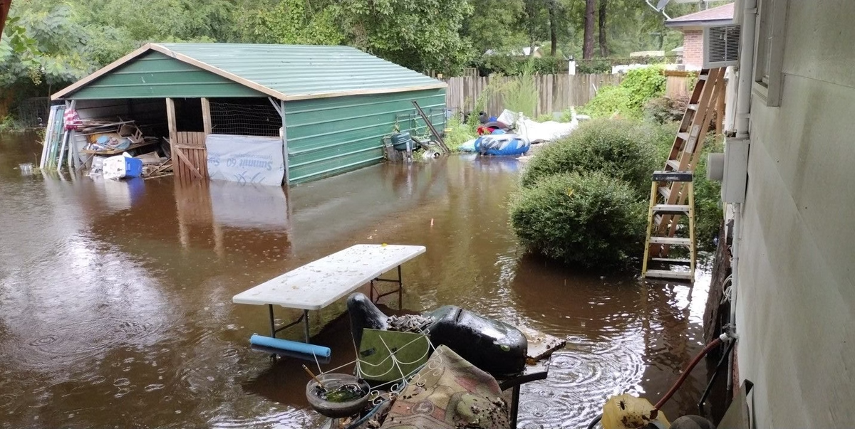The backyard of a home on Forest Drive in Loris, SC filled with rain water after Tropical Storm Debby. The area faced flooding following the storm with several homes facing some flooding.