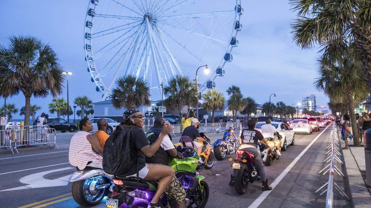 Bikefest participants ride Ocean Boulevard in Myrtle Beach, where business owners say business has been slower this year compared to previous ones.