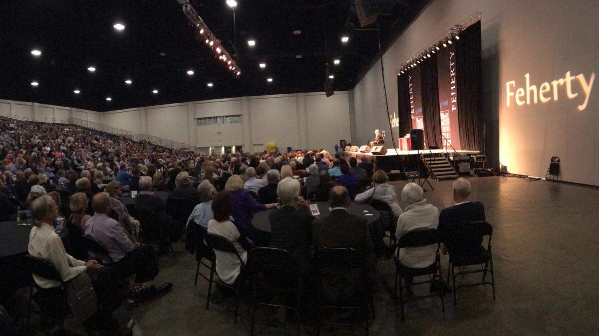 David Feherty performs his adult standup act at the Myrtle Beach Convention Center on Saturday night as part of the festivities surrounding the inaugural Mentor Cup.