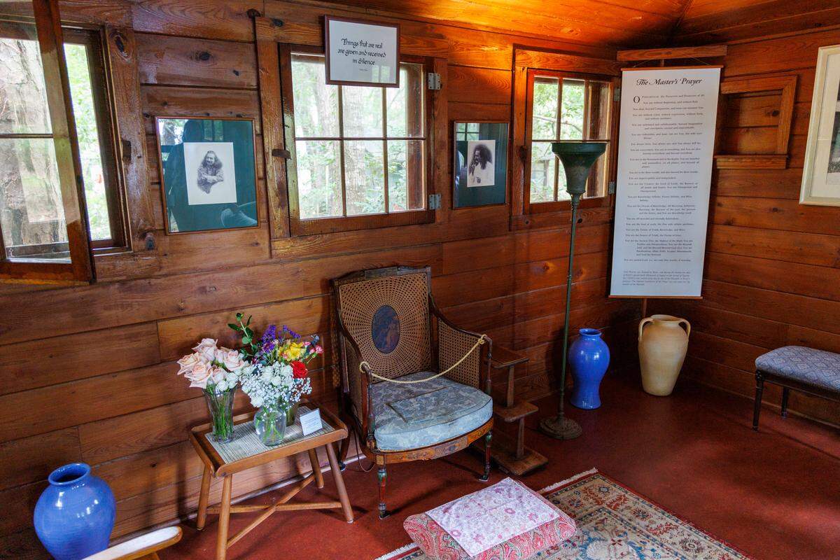 The Lagoon Cabin, considered one of the sacred buildings at The Meher Spiritual Center where Meher Baba is said to have met with followers. The center is a spiritual retreat for those who wish to learn more about Meher Baba who his followers see as the “Avatar of the Age.” The center is known as his ‘home in the West’ with other centers in Australia and in India, where Baba was born and started his mission work. Aug. 13, 2025.