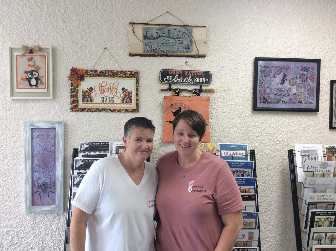 Amy (left) and Memory Baker have opened Barefoot Needleart, a cross-stitch supply store in Surfside Beach, SC.