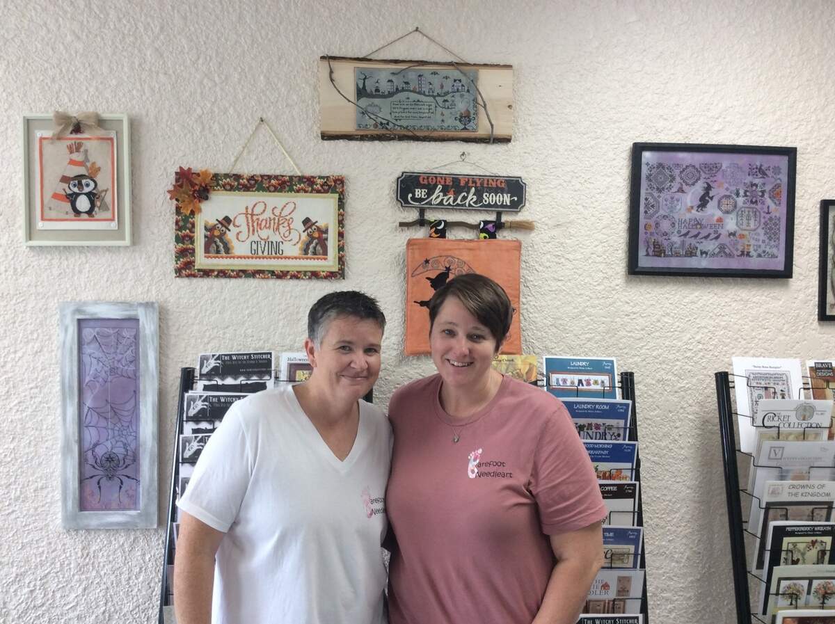 Amy (left) and Memory Baker have opened Barefoot Needleart, a cross-stitch supply store in Surfside Beach, SC.